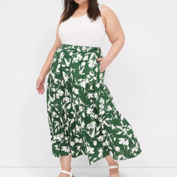Lane Bryant Poplin Pull-On Maxi Skirt, green floral, size 22/24 - Picture 1 of 5